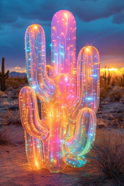 Dreamy 3d rendering of magical cactus