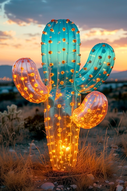 Dreamy 3d rendering of magical cactus