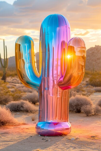 Dreamy 3d rendering of magical cactus