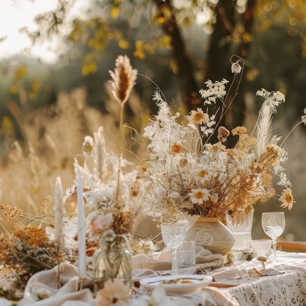 Free photo dreamy arrangement with decorative dried flowers