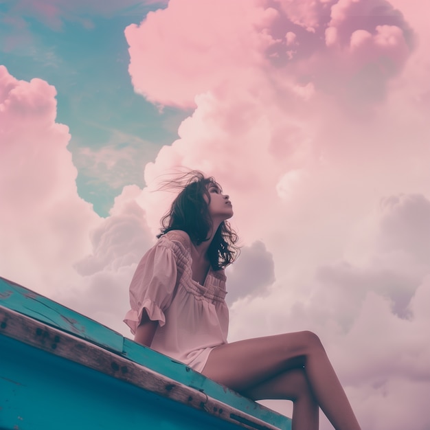 Dreamy atmosphere and pastel colored scene for travel content