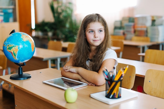 Dreamy girl prepared to lesson