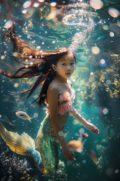 Free Photo dreamy mermaid underwater