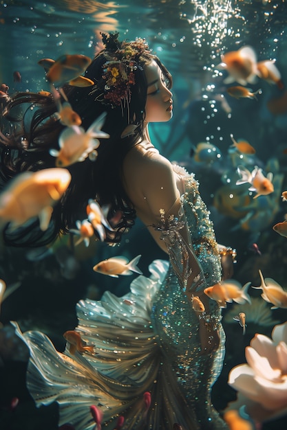 Free Photo dreamy mermaid underwater