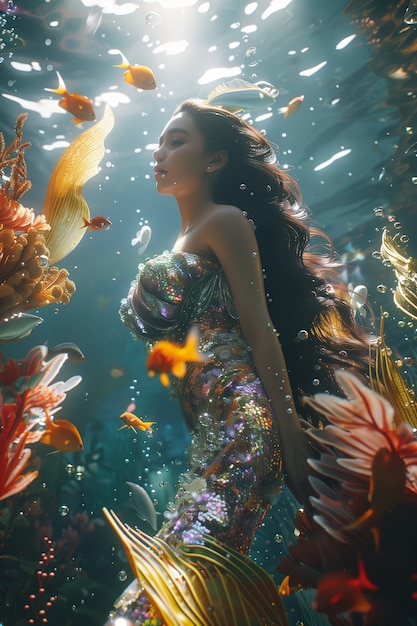 Free photo dreamy mermaid underwater