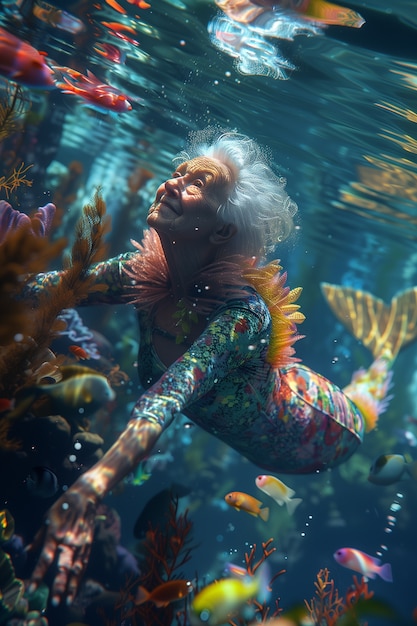 Free Photo dreamy mermaid underwater