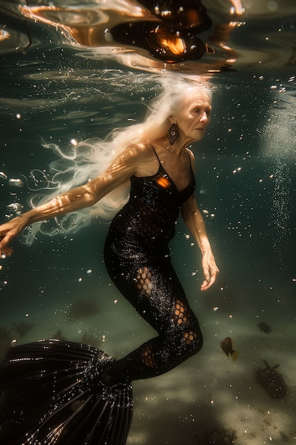 Free photo dreamy mermaid underwater