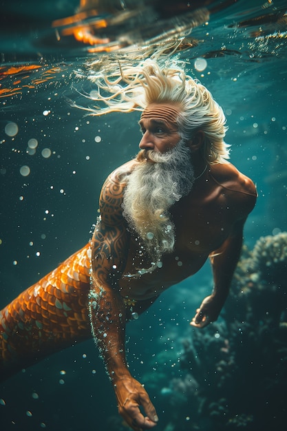 Free photo dreamy mermaid underwater