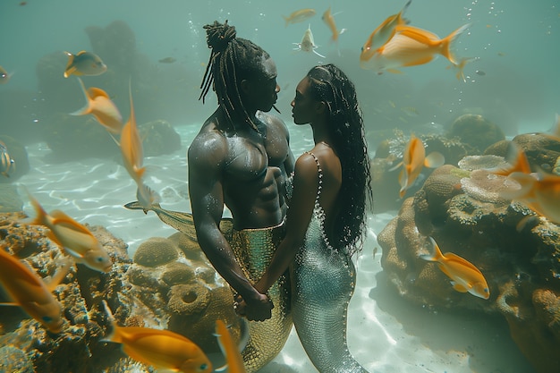 Free photo dreamy mermaids underwater