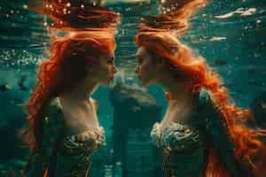 Free photo dreamy mermaids underwater