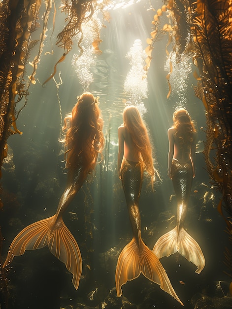 Free Photo dreamy mermaids underwater