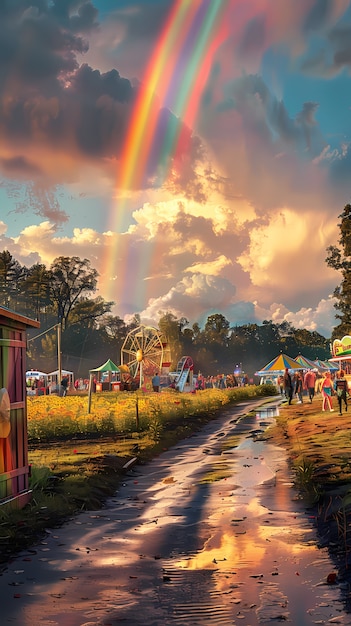 Dreamy rainbow on a countryside