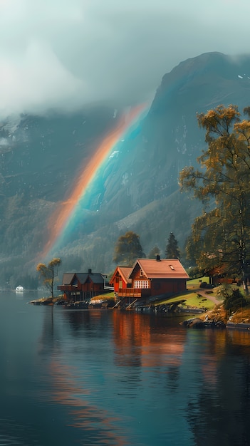 Free Photo dreamy rainbow on a countryside