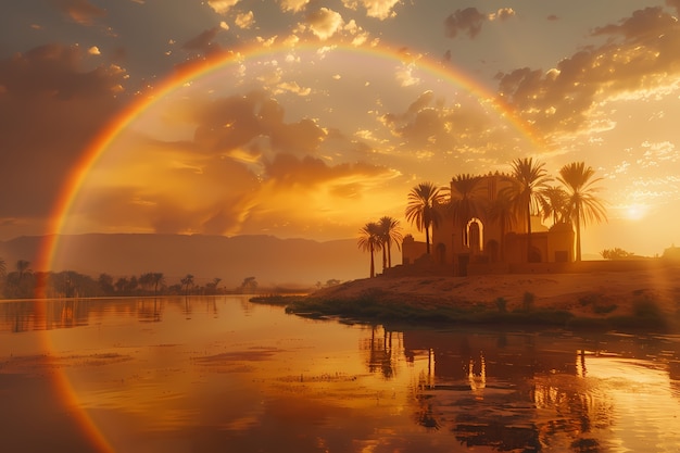 Free photo dreamy rainbow on a countryside