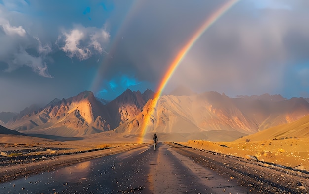 Free photo dreamy rainbow on a countryside