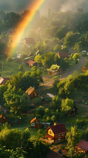 Dreamy rainbow on a countryside