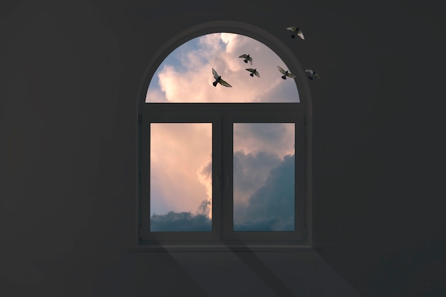 Free photo dreamy windows with beautiful nature