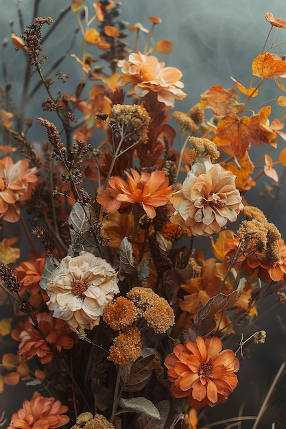 Free photo dried autumn flowers representing indian sanchi stupa art