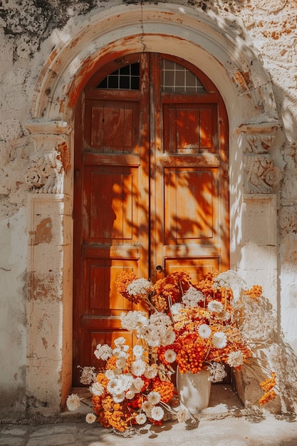 Free Photo dried autumn flowers representing indian sanchi stupa art