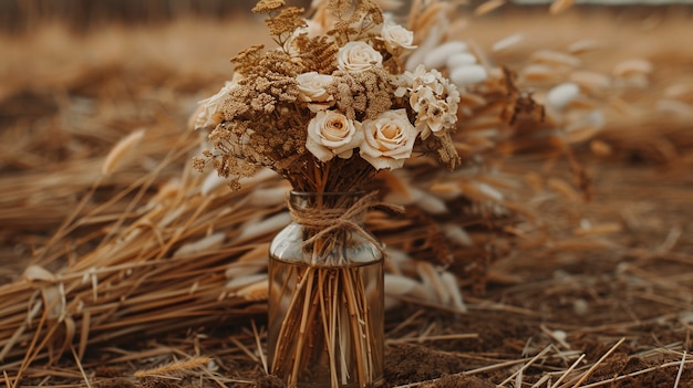 Free Photo dried autumn flowers representing indian sanchi stupa art