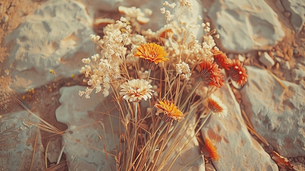 Free Photo dried autumn flowers representing indian sanchi stupa art