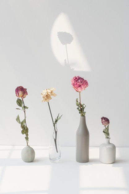 Free Photo dried flowers in minimal vases