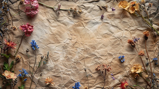 Dried flowers on torn paper