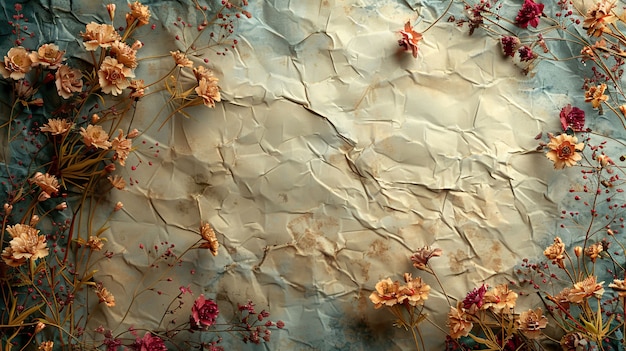 Dried flowers on torn paper