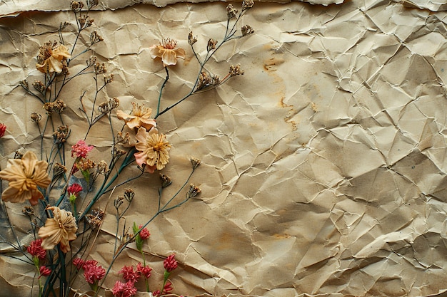 Dried flowers on torn paper