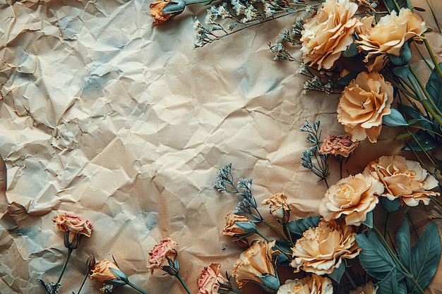 Dried flowers on torn paper