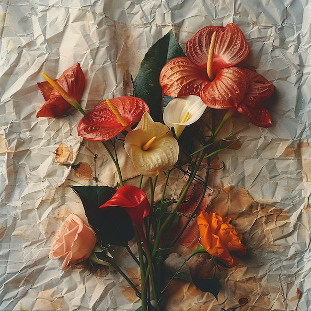 Free photo dried flowers on torn paper