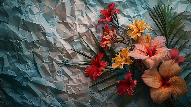 Dried flowers on torn paper