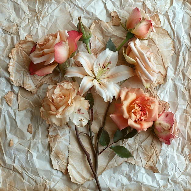 Free photo dried flowers on torn paper