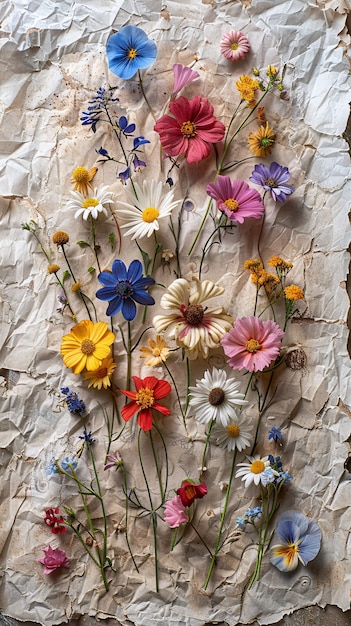 Dried flowers on torn paper