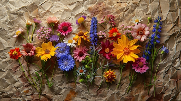 Dried flowers on torn paper