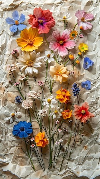 Dried flowers on torn paper