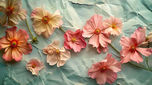 Dried flowers on torn paper