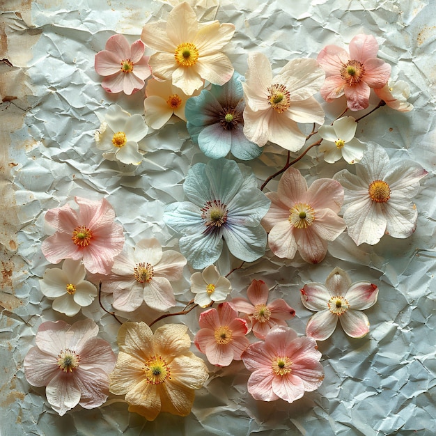 Dried flowers on torn paper