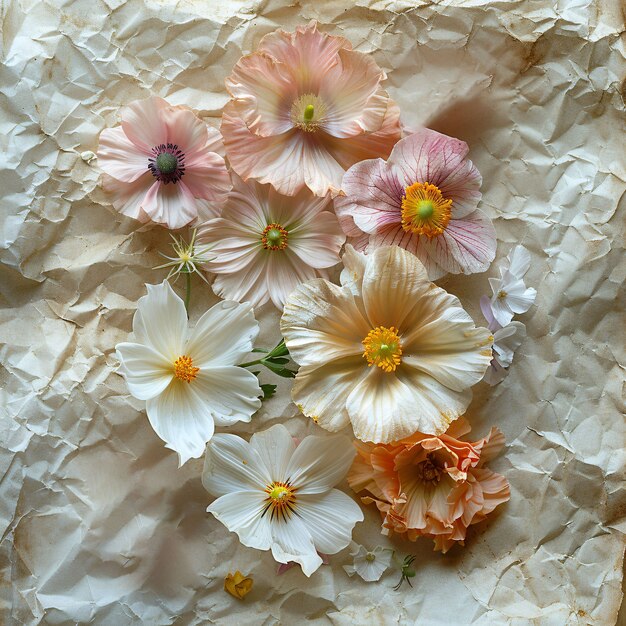 Dried flowers on torn paper