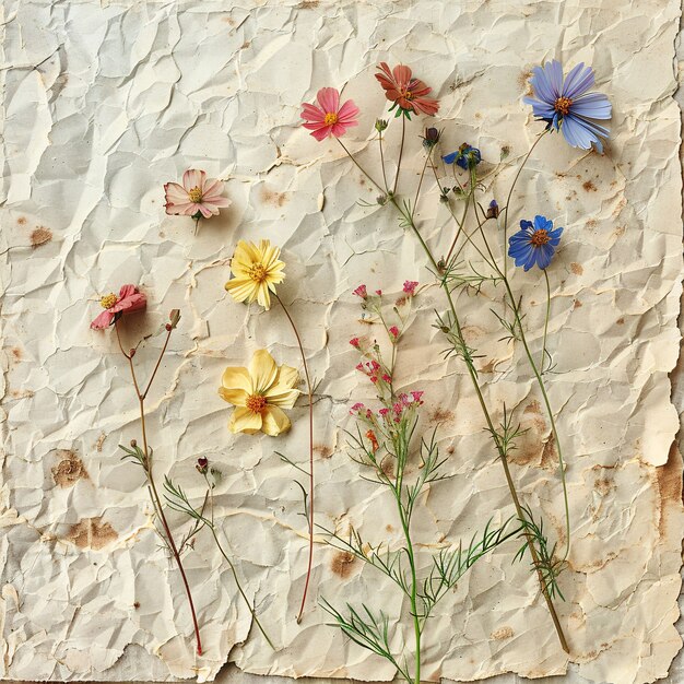 Dried flowers on torn paper