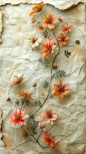 Dried flowers on torn paper