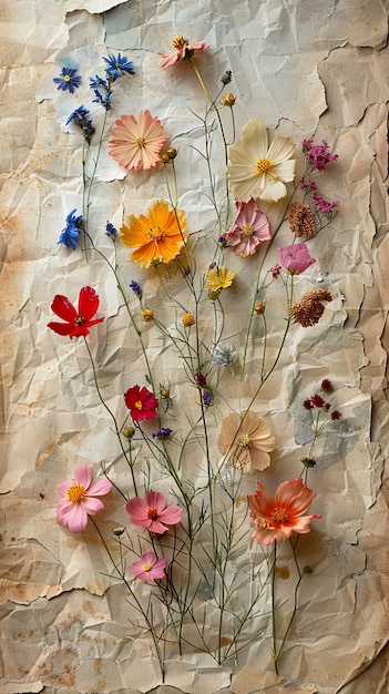 Free photo dried flowers on torn paper