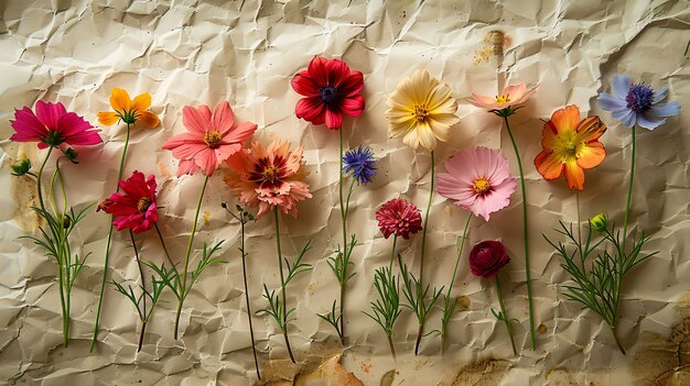 Dried flowers on torn paper