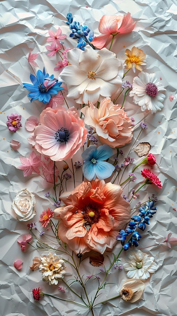 Dried flowers on torn paper