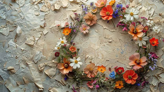 Dried flowers on torn paper