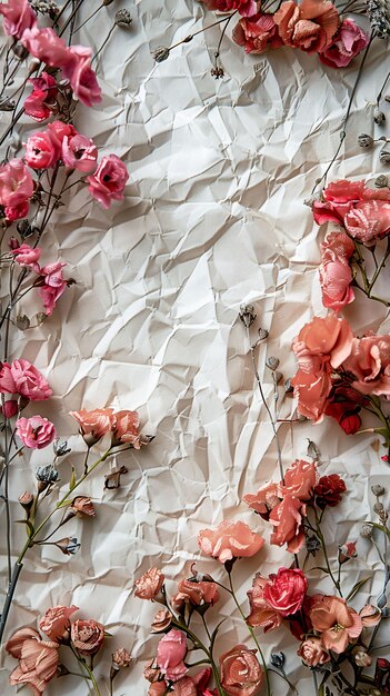 Dried flowers on torn paper