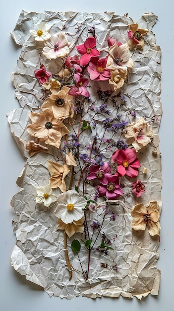 Free Photo dried flowers on torn paper