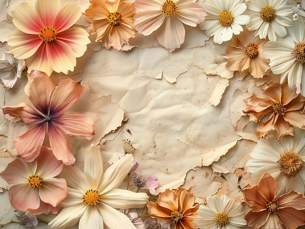 Free photo dried flowers on torn paper