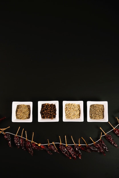 Free photo dried pepper and spices composition