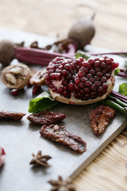 Dried tomato, nuts and pomegranate